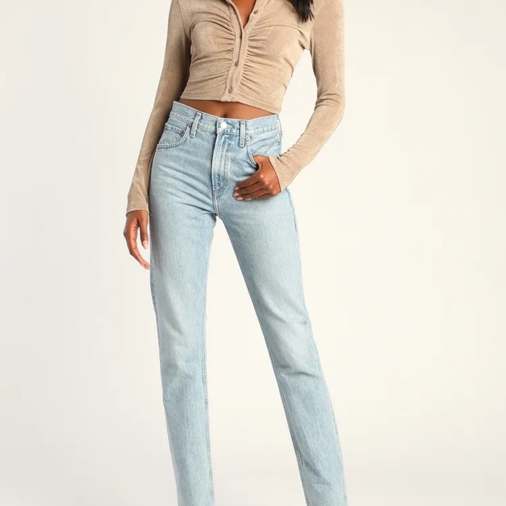 Agolde Blue Straight Leg Jeans Vintage-Inspired (Cherie Light Wash High Rise)